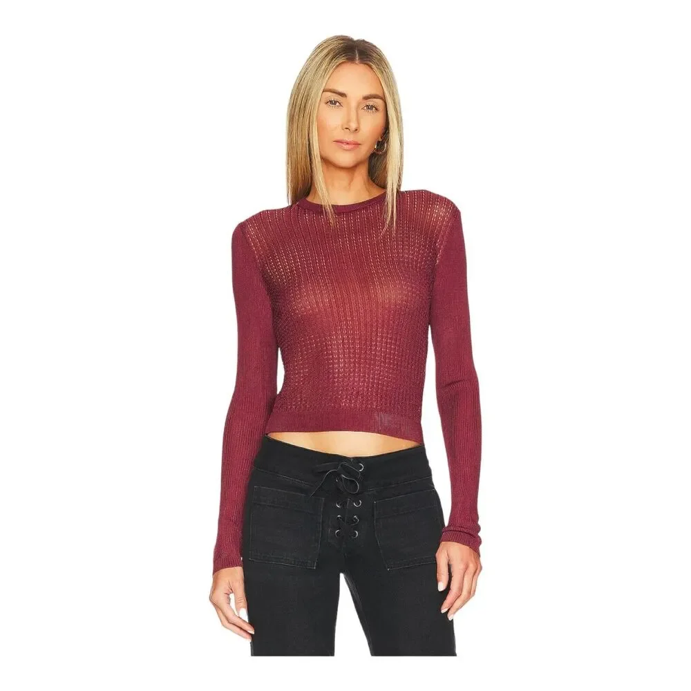 Free People Semi Sheer H2O‎ Sweater Garnet Red XS New